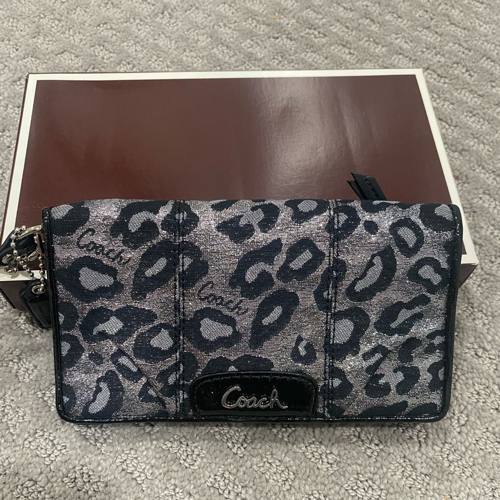 Coach Card Case ID Wristlet Wallet - Black/Silver